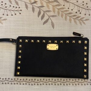 Michael Kors Black Wristlet with Gold Studs